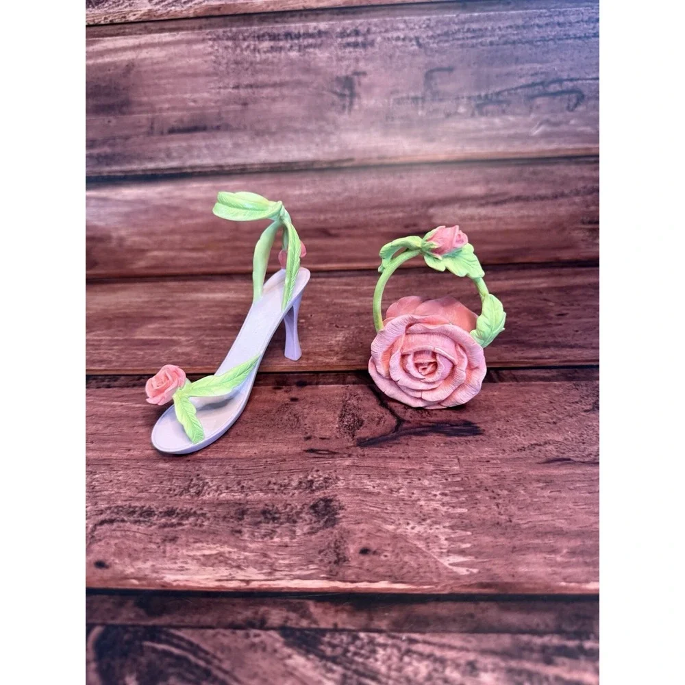 Avon Fine Collectibles All Dressed Up Miniature Shoe Rose Sandal & Purse Decor